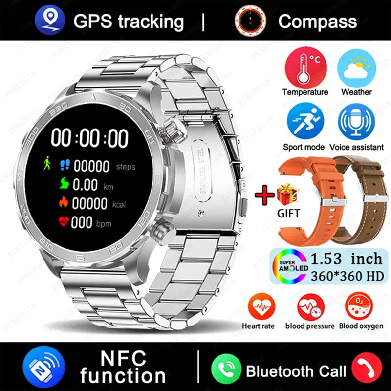 2025 New Bluetooth Call Smartwatch for Men – Huawei Compatible, AMOLED HD Large Screen, Heart Rate, NFC, IP68 Waterproof, GPS Sports Watch