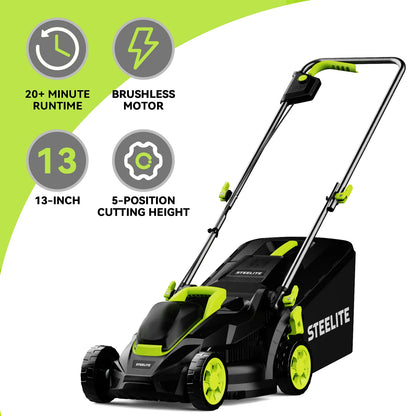 Deli 13" Cordless Electric Lawn Mower – 2-in-1 Lightweight Brushless Mower with 21V 4.0Ah Battery & Charger