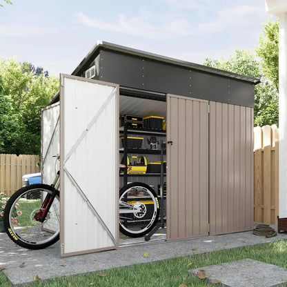 11.5'x7.5' Outdoor Metal Storage Shed – Triple Lockable Door with Sloping Roof for Tools & Bicycles