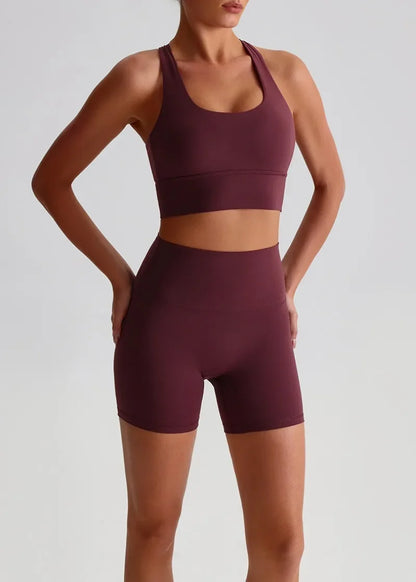 Women's Seamless Yoga Set — Quick-Dry Backless Bra & Booty-Lifting Shorts for Running, Gym & Fitness Workouts
