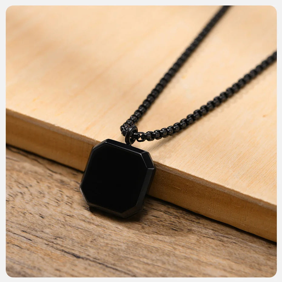 Vnox Stylish Men's Square Natural Stone Necklace - Stainless Steel Geometric Polygon Pendant, Casual Punk Jewelry Gift