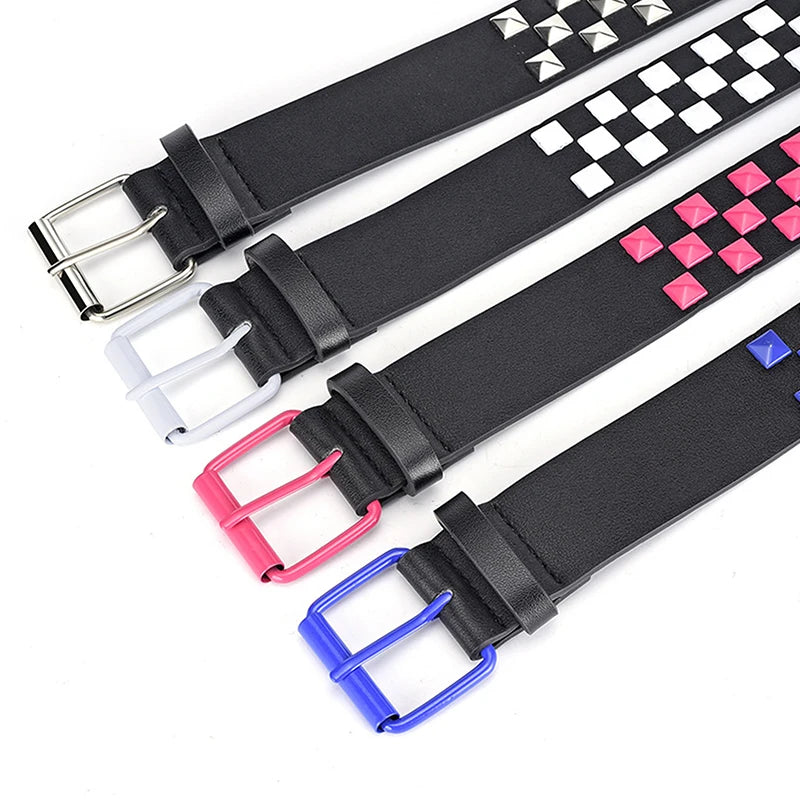 Personalized Checkerboard PU Leather Belt – 107CM Unisex Rivet Punk Hip-Hop Fashion Accessory