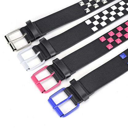 Personalized Checkerboard PU Leather Belt – 107CM Unisex Rivet Punk Hip-Hop Fashion Accessory