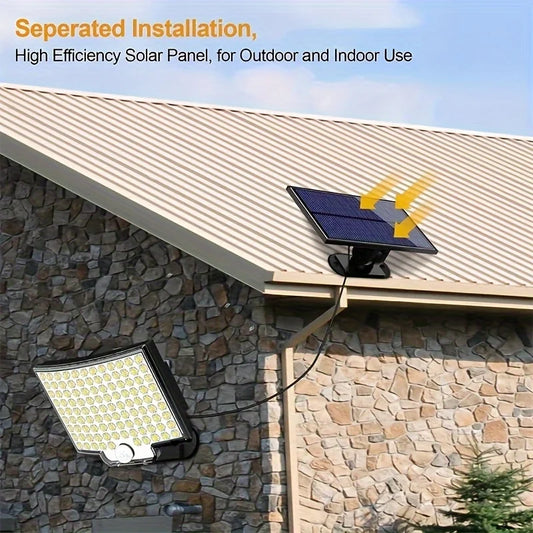 106LED Solar Floodlight with Motion Sensor - Waterproof Outdoor Light with Remote Control & 3 Modes for Patio, Garage, Backyard