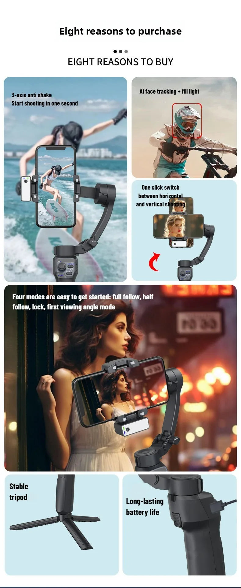 3-Axis Mobile Gimbal Stabilizer – Phone Video Recorder with Face & Object Tracking for Android & iPhone