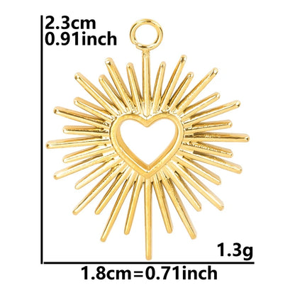 6pcs Real Gold-Plated Sun Charms - Stainless Steel Jewelry Making Pendants, Heart, Moon & Sunshine Design