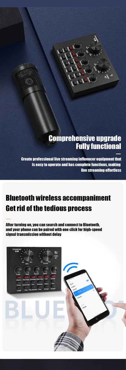 BM800 V8 Sound Card Set – Professional Condenser Microphone for Karaoke, Podcast Recording & Live Streaming