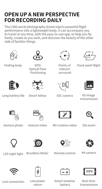 Drone L900 Pro 4K – Professional 5G GPS HD Dual Camera Photography, Brushless Foldable Quadcopter, 1.2KM Distance RC Drone Toys