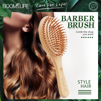 Bamboo Hair Brush for Women – Wide Tooth Styling Comb, Scalp Massage Brush for Smooth Hair & Barber Use