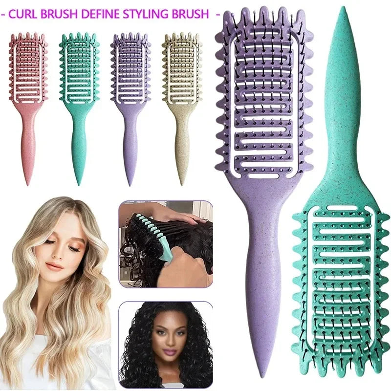 Curl Define Styling Brush – Hollow Detangling Hair Comb for Wet & Curly Hair, Shaping Curls Barber Hairdressing Tool