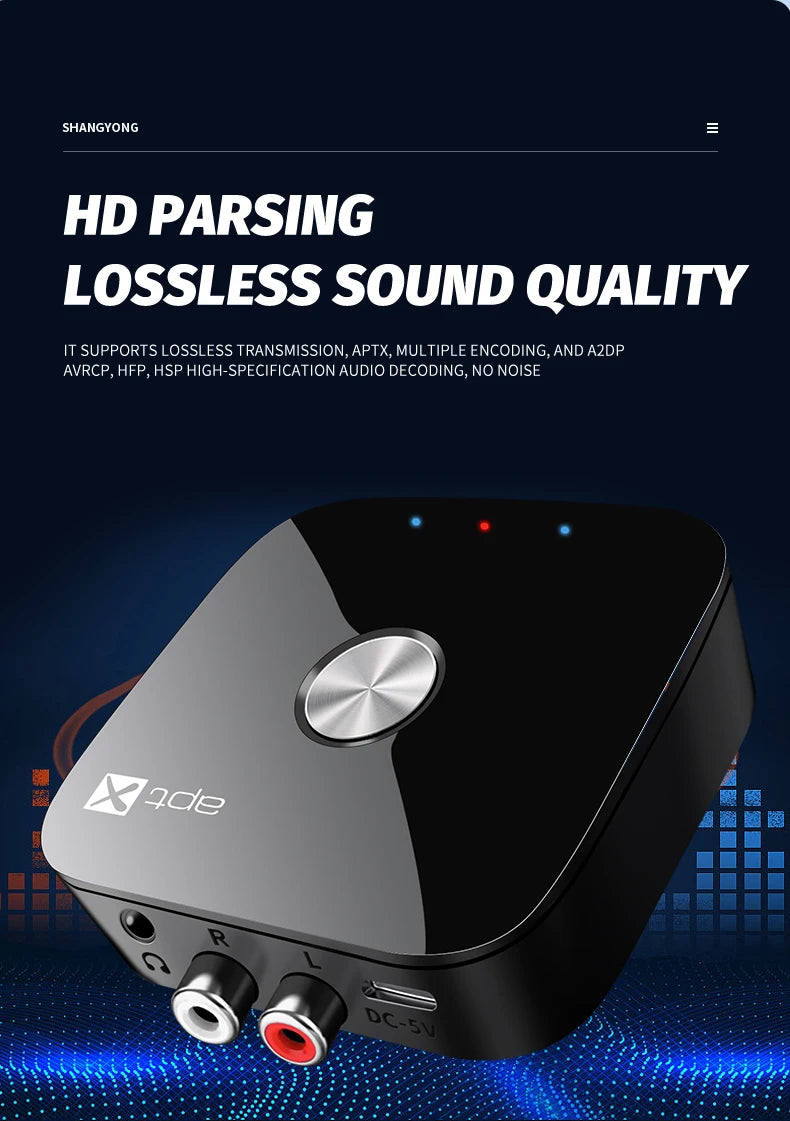 APTX Bluetooth 5.4 Audio Transmitter & Receiver | aptX Adaptive/HD/LL, 3.5mm AUX, 2-in-1 Wireless HiFi Stereo Adapter with Mic