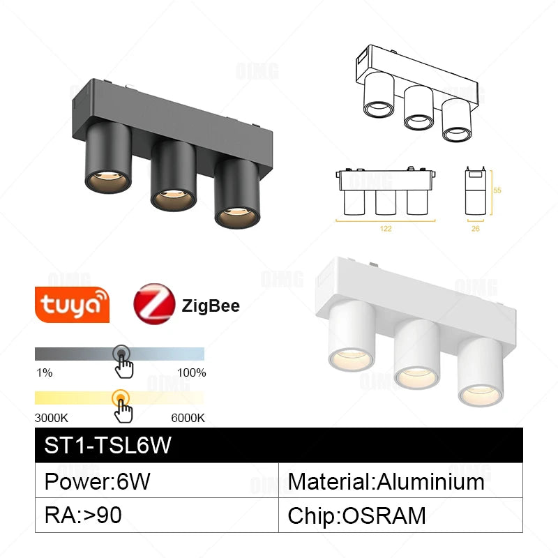 Smart Home Tuya Dimming 6mm Ultra-Thin Ceiling Mount Magnetic Track Light, 48V Slim Surface Mounted Linear Light
