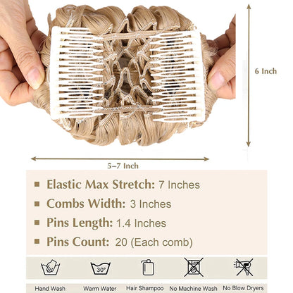 Short Messy Curly Hair Bun Extension – Easy Stretch Combs & Clip-in Ponytail Scrunchie Chignon for Hair Styling