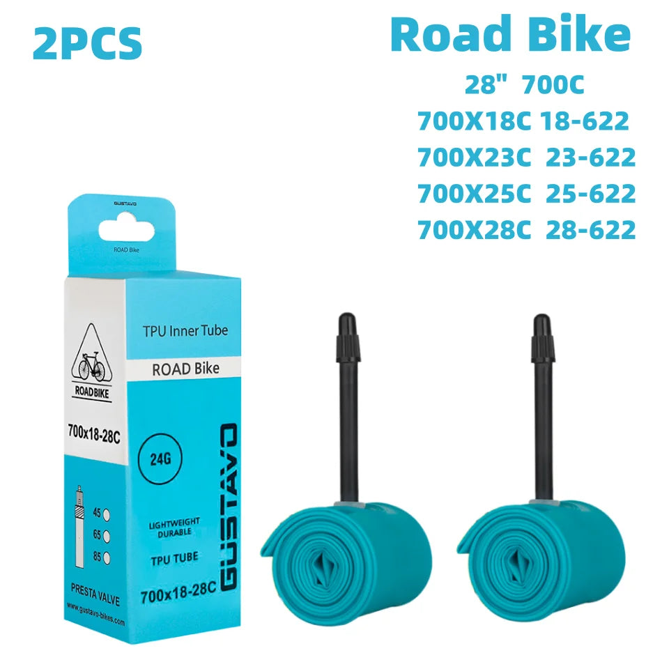 GUSTAVO Ultralight TPU Road Bike Inner Tube – 700x18-28C with 45/65/85mm Valve, 24g