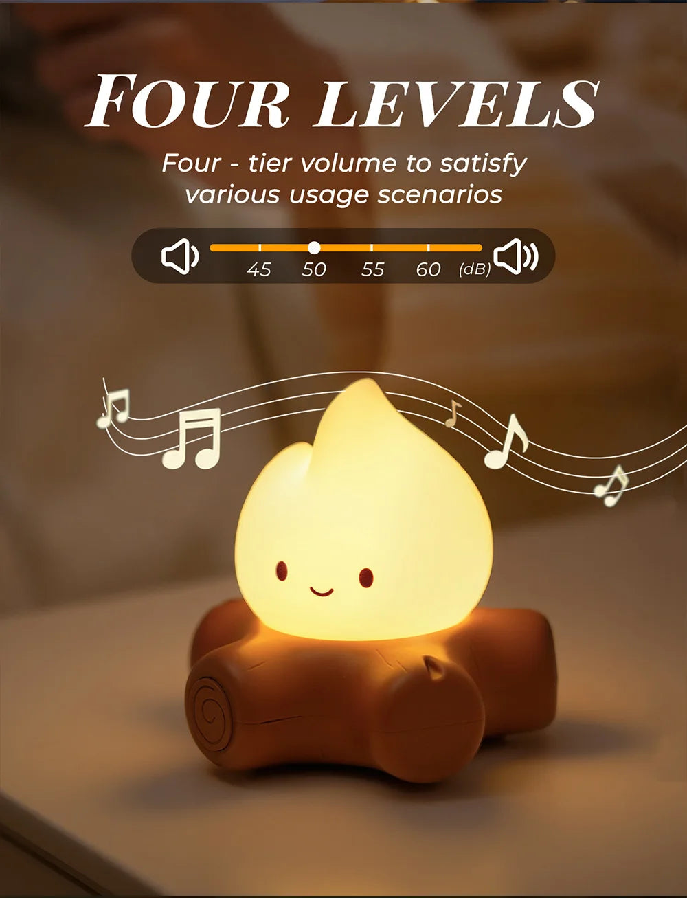 Campfire LED Night Light with White Noise – Creative Room Desk Lamp for Kids Gift