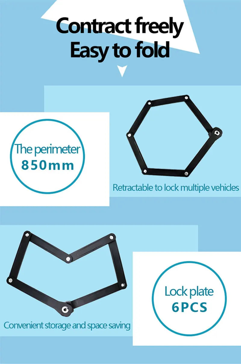 Folding Bicycle Chain Lock – Portable Anti-Theft E-Bike Cable Padlock, Compact Safety Lock for Bikes