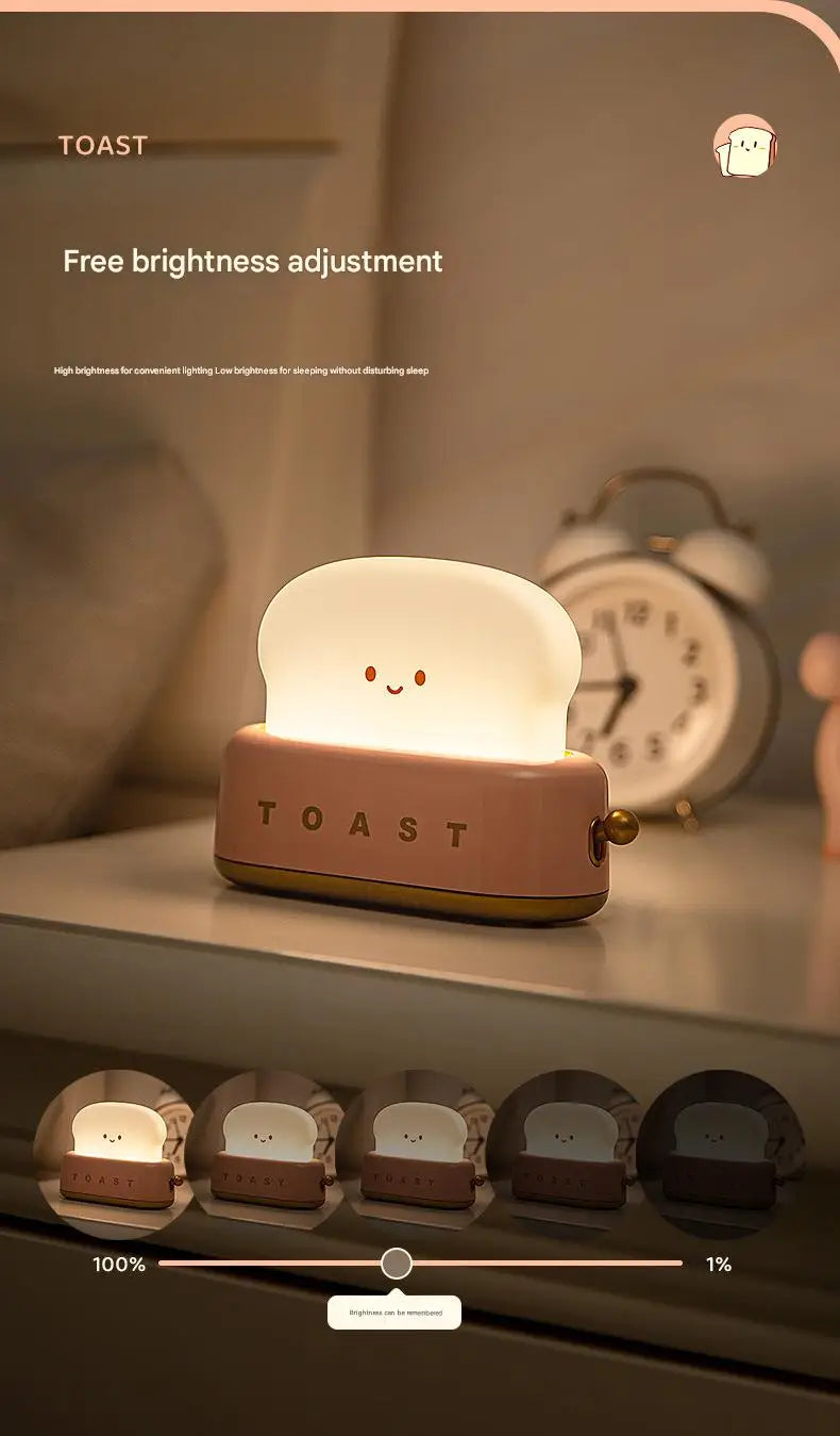 INS Style Toast Maker Night Light – Creative LED Bedside Desk Lamp with Timer