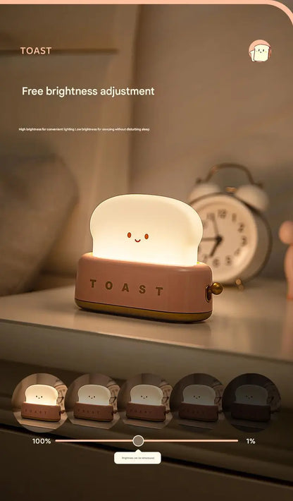 INS Style Toast Maker Night Light – Creative LED Bedside Desk Lamp with Timer