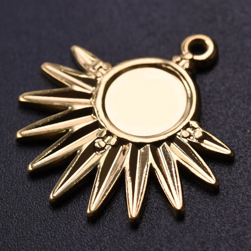 6pcs Real Gold-Plated Sun Charms - Stainless Steel Jewelry Making Pendants, Heart, Moon & Sunshine Design