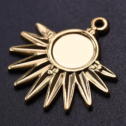 6pcs Real Gold-Plated Sun Charms - Stainless Steel Jewelry Making Pendants, Heart, Moon & Sunshine Design
