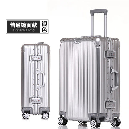Aluminum Metal Luggage Carry-On Travel Bags - 20/22/28/30 Inch Trolley Suitcase with Cabin Size and Password Lock