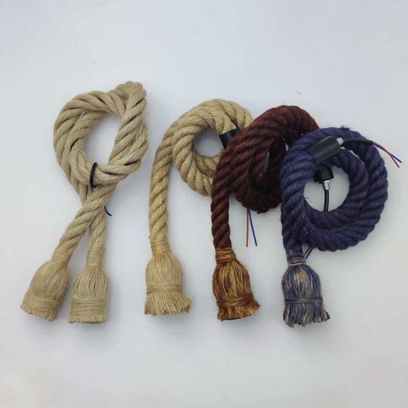 Vintage Hemp Rope Pendant Lights: Industrial E27 Indoor Lighting for Loft, Living Room, Bar - Retro Hanging Lamp with Attic Personality