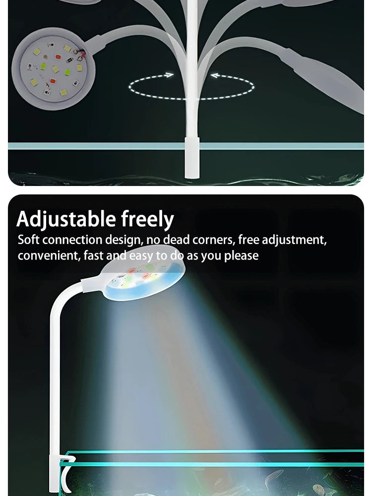 LED Aquarium Light with Adapter – Clip-On Full Spectrum USB Light, 360° Rotating for Fish Tanks