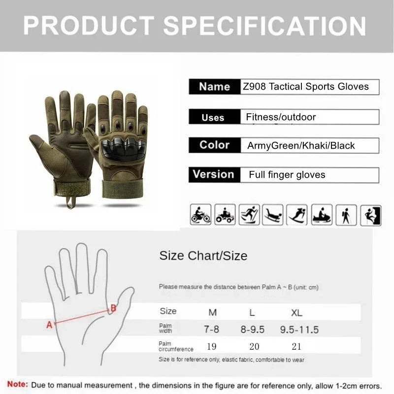 Tactical Gloves – Full Finger Shooting, Fitness, and Sports Gloves with Touch Design – Ideal for Motorcycle, Hunting, and Walking