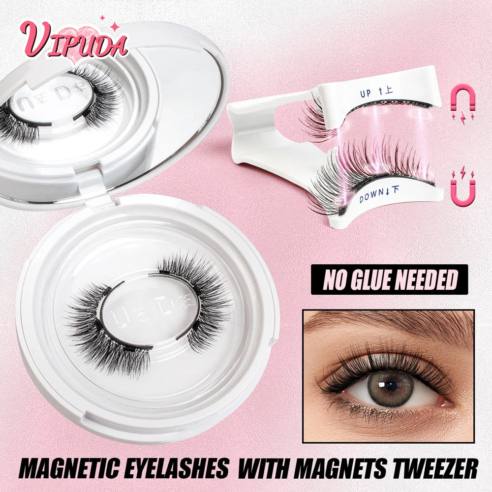 Vipuda Magnetic Eyelashes – Reusable Thick False Lashes with Magnets & Tweezer, Soft Eyelash Extensions