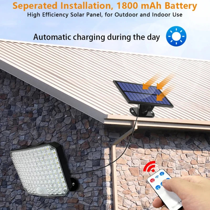 106LED Split Solar Lamp - 3 Lighting Modes Outdoor Decoration Wall Light with PIR Motion Sensor - Waterproof Garden Garage Lamp