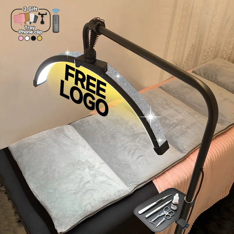 23" OEM 45W LED Eyelash Extension Lamp – Adjustable Brightness Half-Moon Bed Lamp with Ring Light & Free Logo