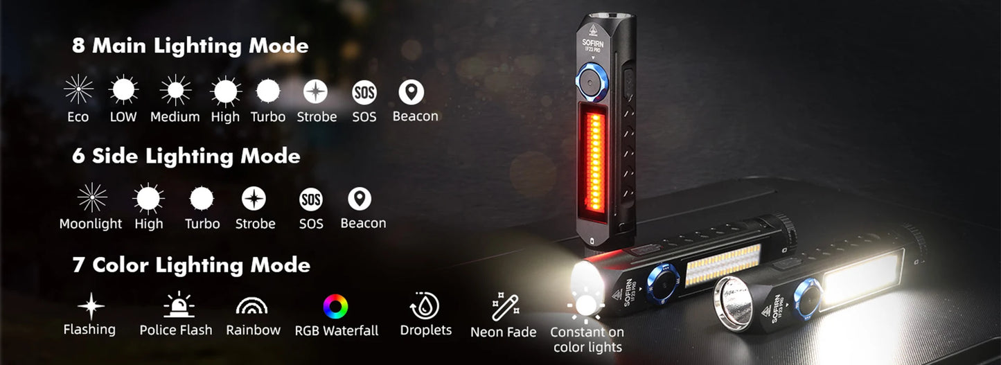 Sofirn IF23 PRO RGB LED Flashlight — 5000lm XHP70B, 21700 Rechargeable Torch with 5V 3A USB-C & Magnetic Base