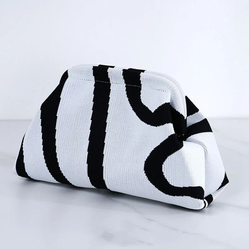 Summer Woven Crochet Clutch Bag – Women’s Cute Ruched Cloud Handbag, Casual Colorblock Purse