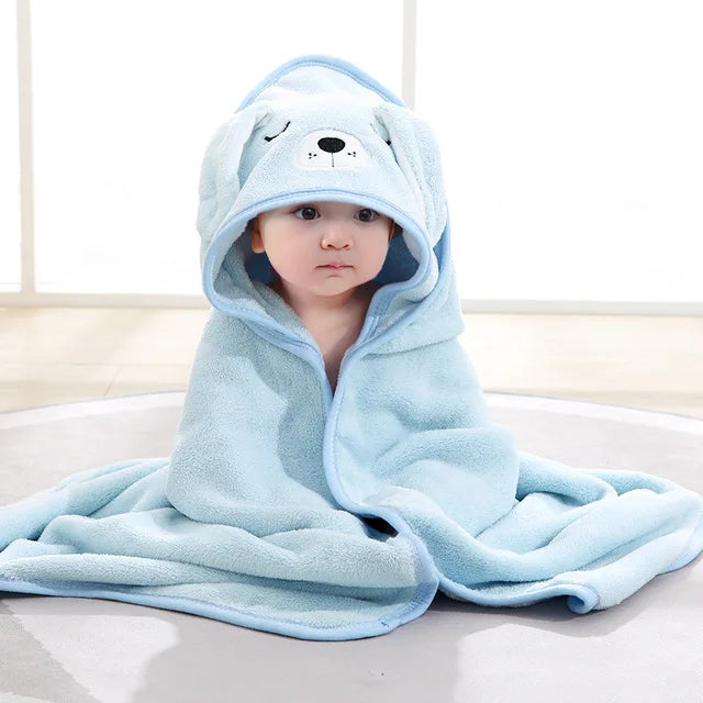 0-3 Years Unisex Baby Bathrobe – Flannel Hooded Cape, Cartoon Design, Newborn Shower Gift, Swaddling Bath Towel for Boys & Girls