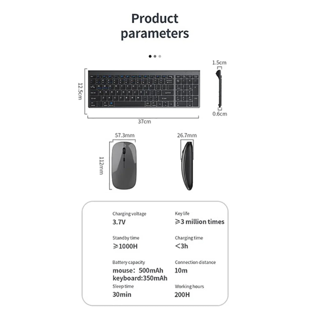 Jomaa Slim Bluetooth Keyboard & Mouse Set — Rechargeable 2.4G USB Wireless Combo for Laptop & Computer