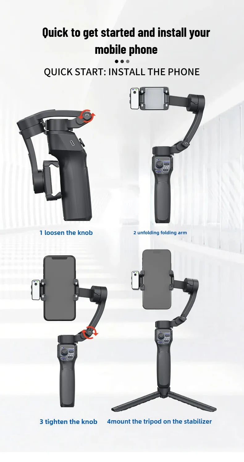 3-Axis Mobile Gimbal Stabilizer – Phone Video Recorder with Face & Object Tracking for Android & iPhone