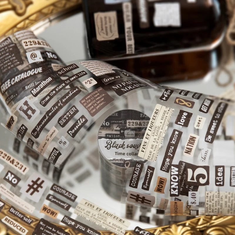 Mr. Paper 6 Style Retro English Theme Washi Tape – 1 Roll for DIY Crafts, Phone Case, Glass Bottle, Photo Frame Decoration