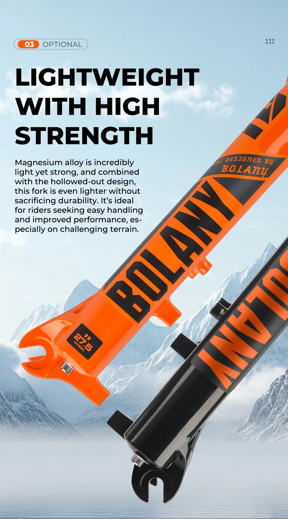 BOLANY Bike Air Fork – 27.5/29inch, 120mm Travel, Lightweight Magnesium Alloy Oil Air Suspension with Quick Release