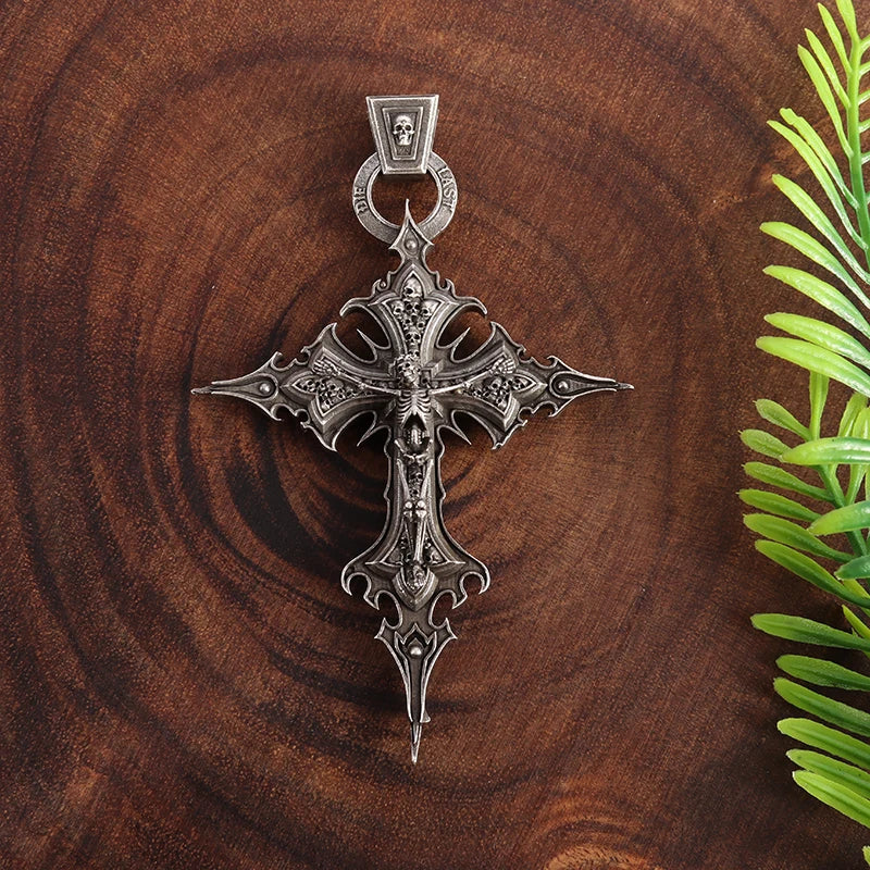 Gothic Crucifixion Skull Cross Pendant Necklace – Catholic Prayer Jewelry for Men & Women, Punk Trendy Accessory