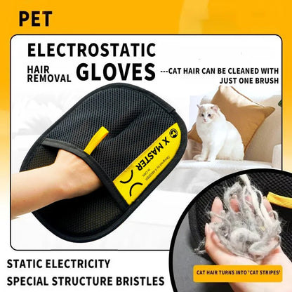 Pet Hair Remover Gloves for Cats & Dogs — Reusable Electrostatic Grooming Glove with 2-in-1 Lint Roller Brush, Safe & Washable