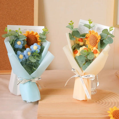 Handmade Artificial Flower Crochet Bouquet – Sunflower & Daisy Eternal Flowers, Anniversary, Mother’s Day & Birthday Gift