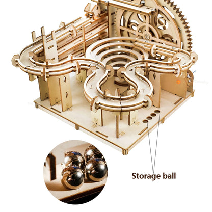 3D Wooden Puzzle DIY Mechanical Model Kit – Marble Run Set with 4 Balls, Assemble Toys for Adults & Kids, Unique Gifts