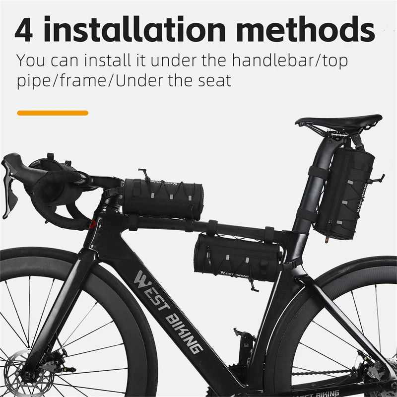 WEST BIKING Bike Front Bag – Large Capacity Waterproof Handlebar Storage, Multifunctional Road & MTB Bicycle Frame Tube Bag