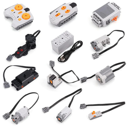 Electric Motor Set with Remote Control: Battery Box Switch & LED Light Power Function - Ideal for MOC Building Blocks Cars Toys