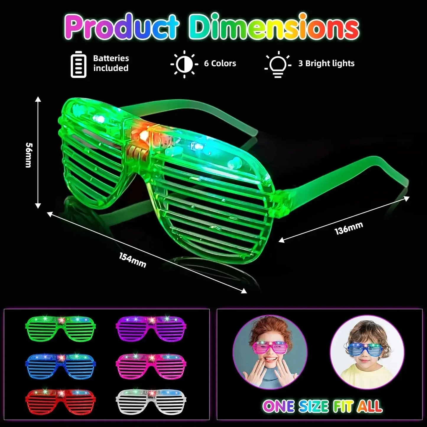 1-60PCS Neon Color Luminous LED Glasses – Eyeshade Lampshade Party Glasses for Christmas, Mardi Gras & Celebrations