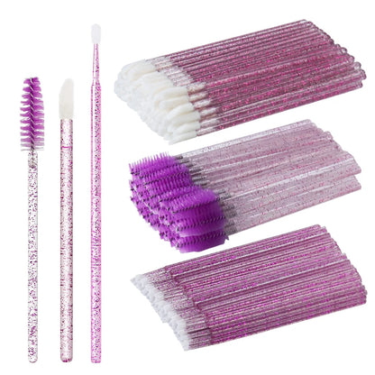 ANNAFRIS 50pcs Disposable Eyelash & Eyebrow Brushes — Soft Crystal Lash Extension Mascara Wands Makeup Tools