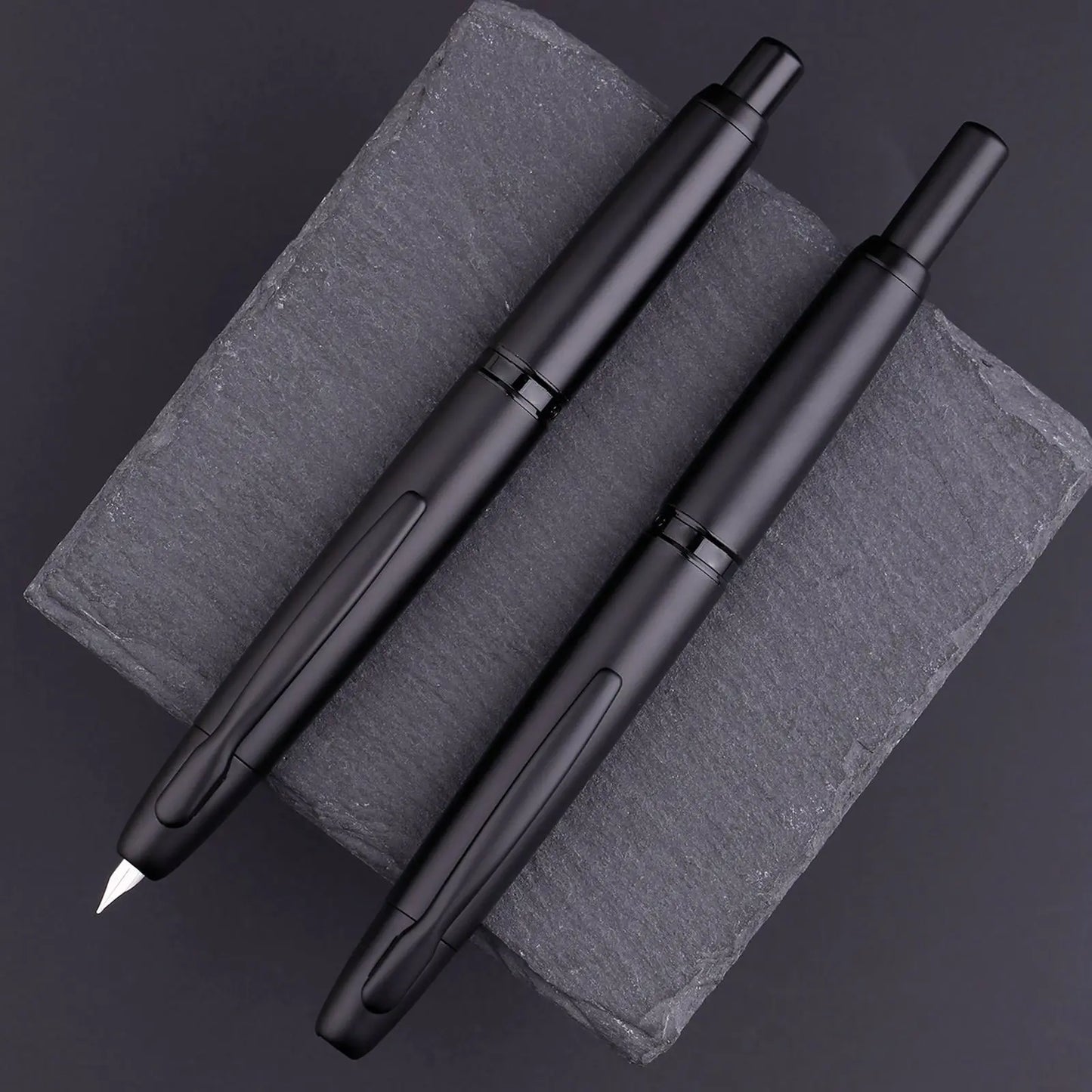 Majohn A1 Press Fountain Pen - Retractable EF Nib 0.4mm, Metal Matte Black Ink Pen with Converter, Ideal Student Gift