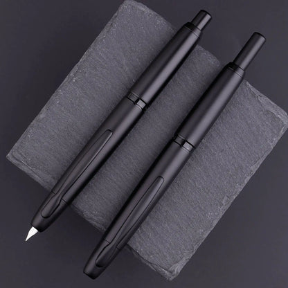 Majohn A1 Press Fountain Pen - Retractable EF Nib 0.4mm, Metal Matte Black Ink Pen with Converter, Ideal Student Gift