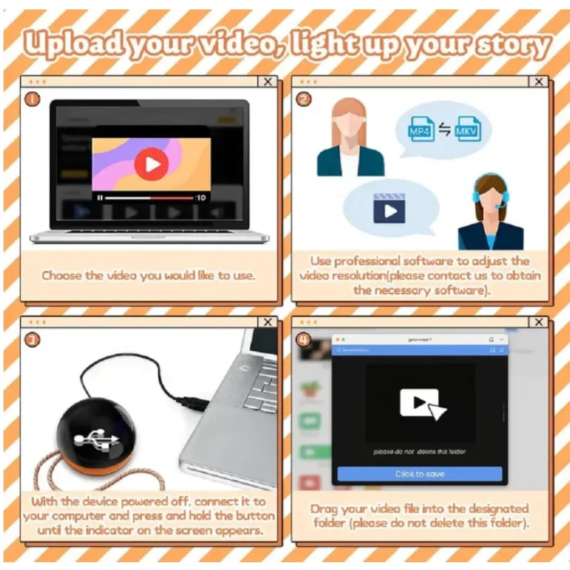 Customizable Video Glass Ball Lamp — DIY Spherical Pixel Display with Detachable Video & Sound Game Screen