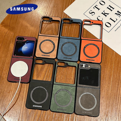 MagSafe Matte PU Leather Case for Samsung Galaxy Z Flip 6/5/4/3 & Z Fold 6/5/4/3 – Magnetic Luxury Flip Cover Skin Feel